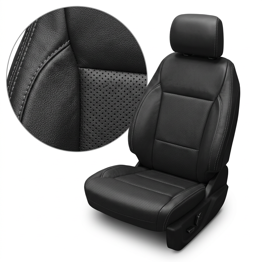 2021-2026 Ford F-150 XLT Katzkin Leather Seat Upholstery Kit – Black with Perforated Combination Inserts and Stone Gray Contrast Stitching