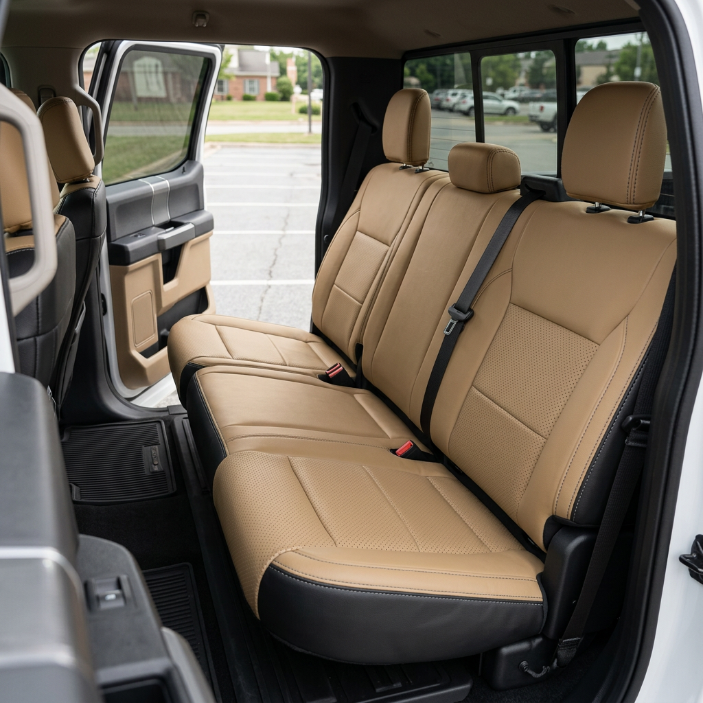 2021-2026 Ford F-150 XLT Katzkin Leather Seat Upholstery Kit – Black with Bisque Beige Front-Facing Seat Panels, Perforated Combination Inserts, and Stone Gray Contrast Stitching