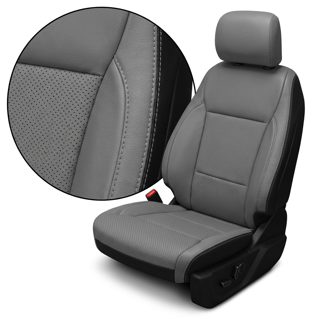 2021-2026 Ford F-150 XLT Katzkin Leather Seat Upholstery Kit – Black with Lunar Gray Front-Facing Seat Panels, Perforated Combination Inserts, and Stone Gray Contrast Stitching