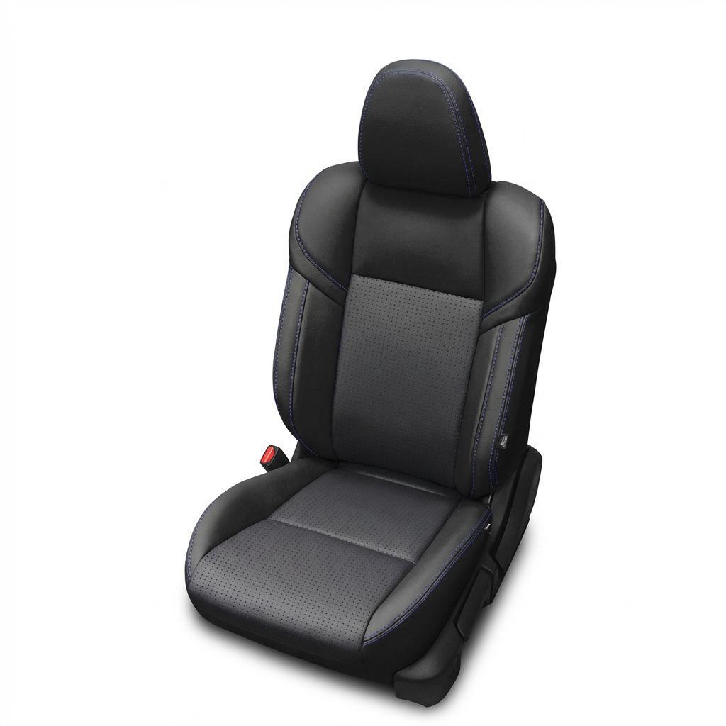 Black car seat with gray accents on a white background