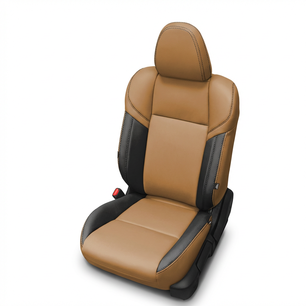 Tan Black car seat with headrest on a white background