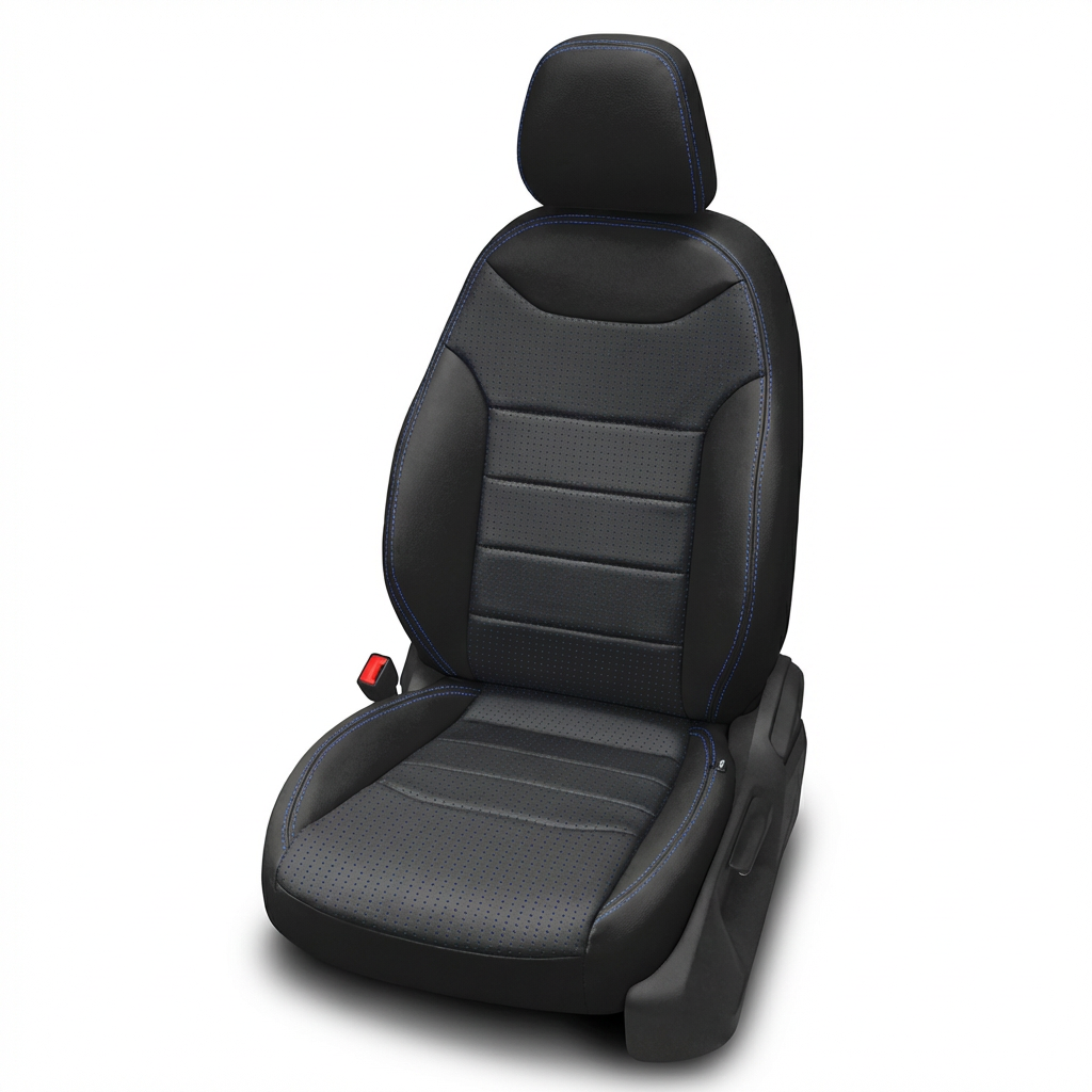 Black car seat cover on a white background