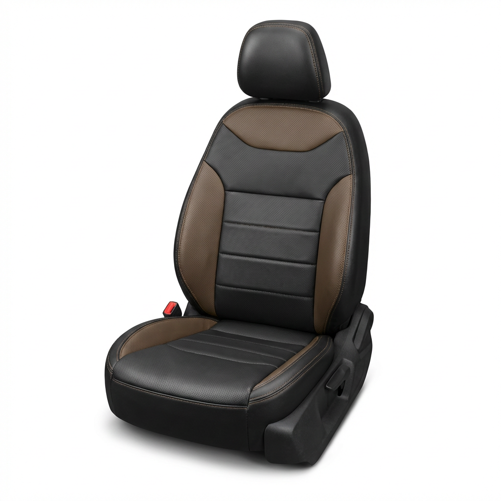Black and brown car seat cover on a white background
