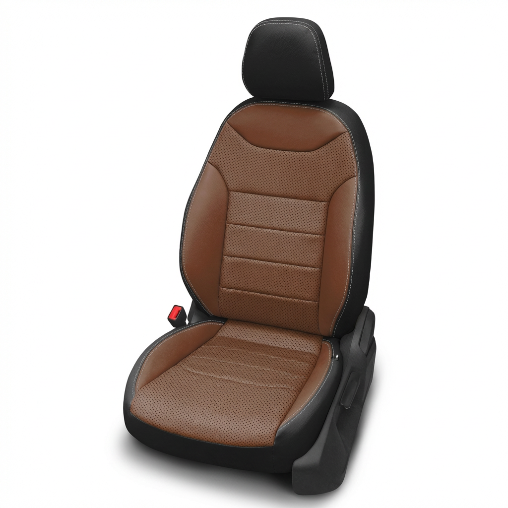 Brown and black car seat cover on a white background