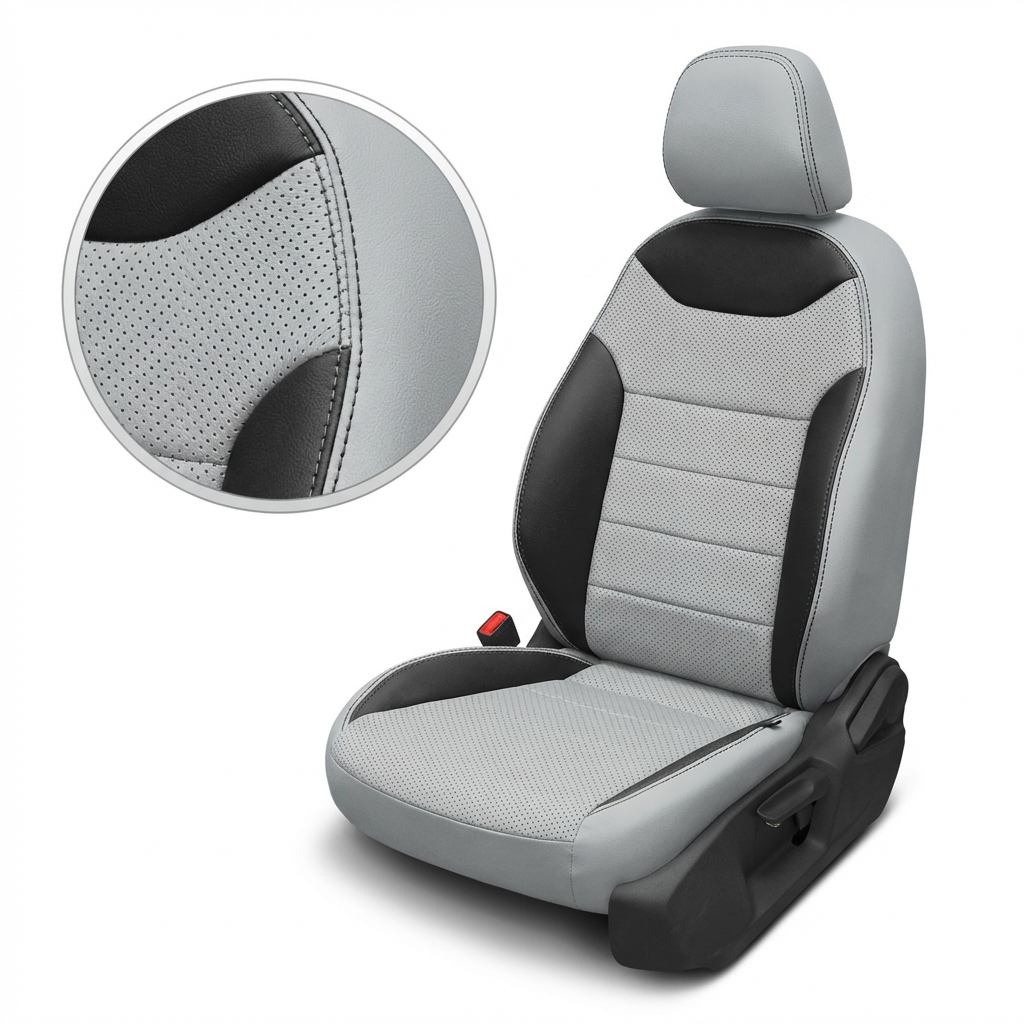 Gray and black car seat cover with detailed texture on a white background