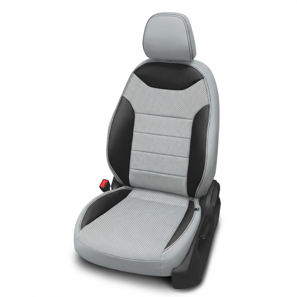 Gray and black car seat cover on a white background