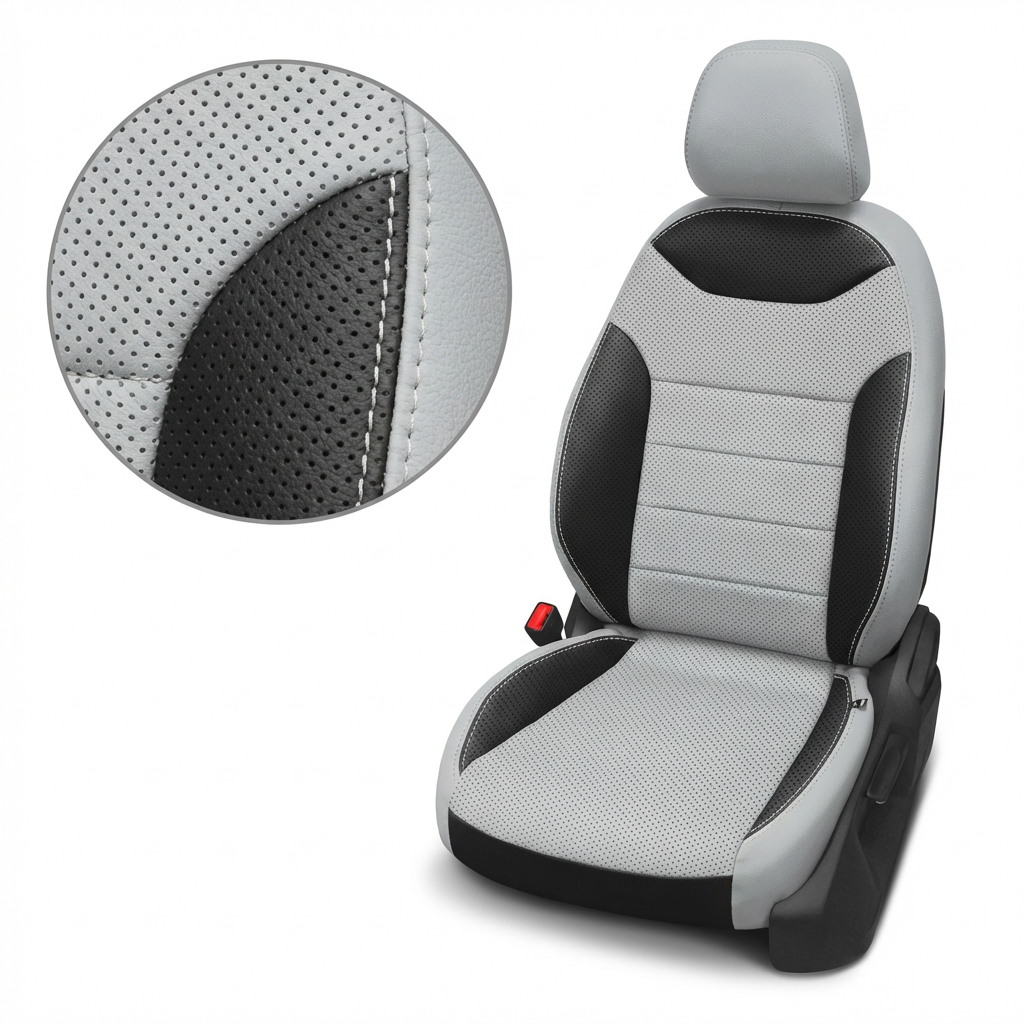 Gray and black car seat cover with detailed texture on a white background