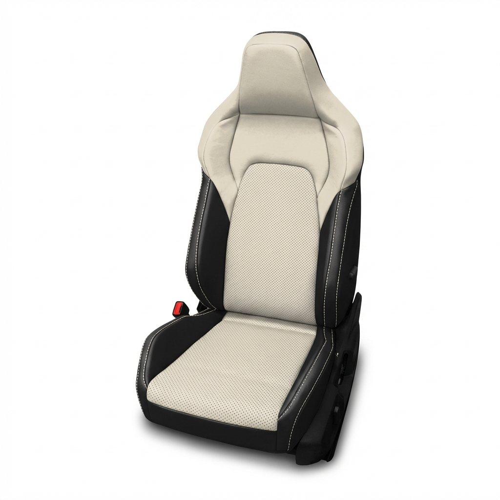 Beige and black car seat on a white background