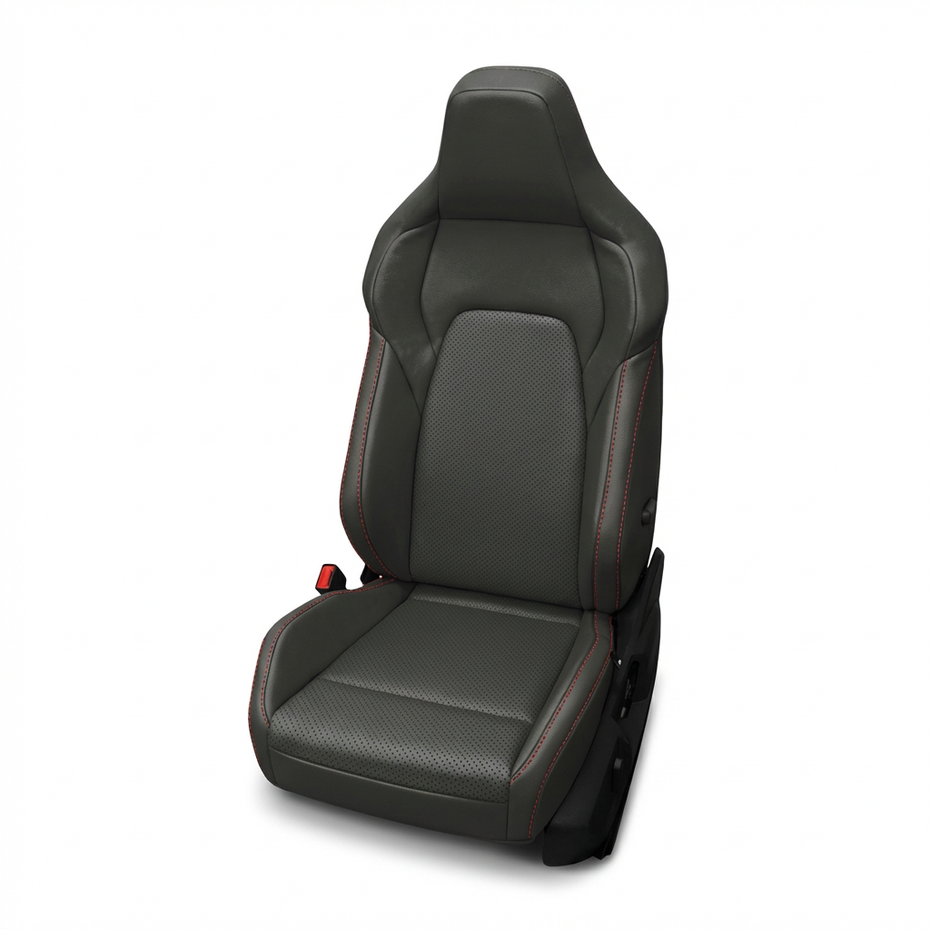 Gray car seat with red stitching on a white background