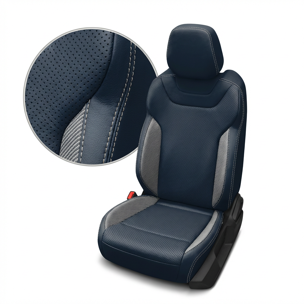 Blue car seat cover with detailed texture on a white background