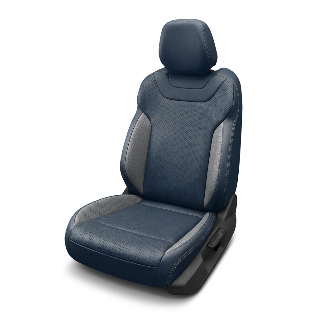 Blue car seat with headrest on a white background