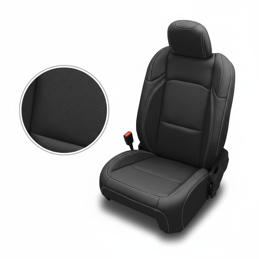 Black car seat cover with detailed texture on a white background