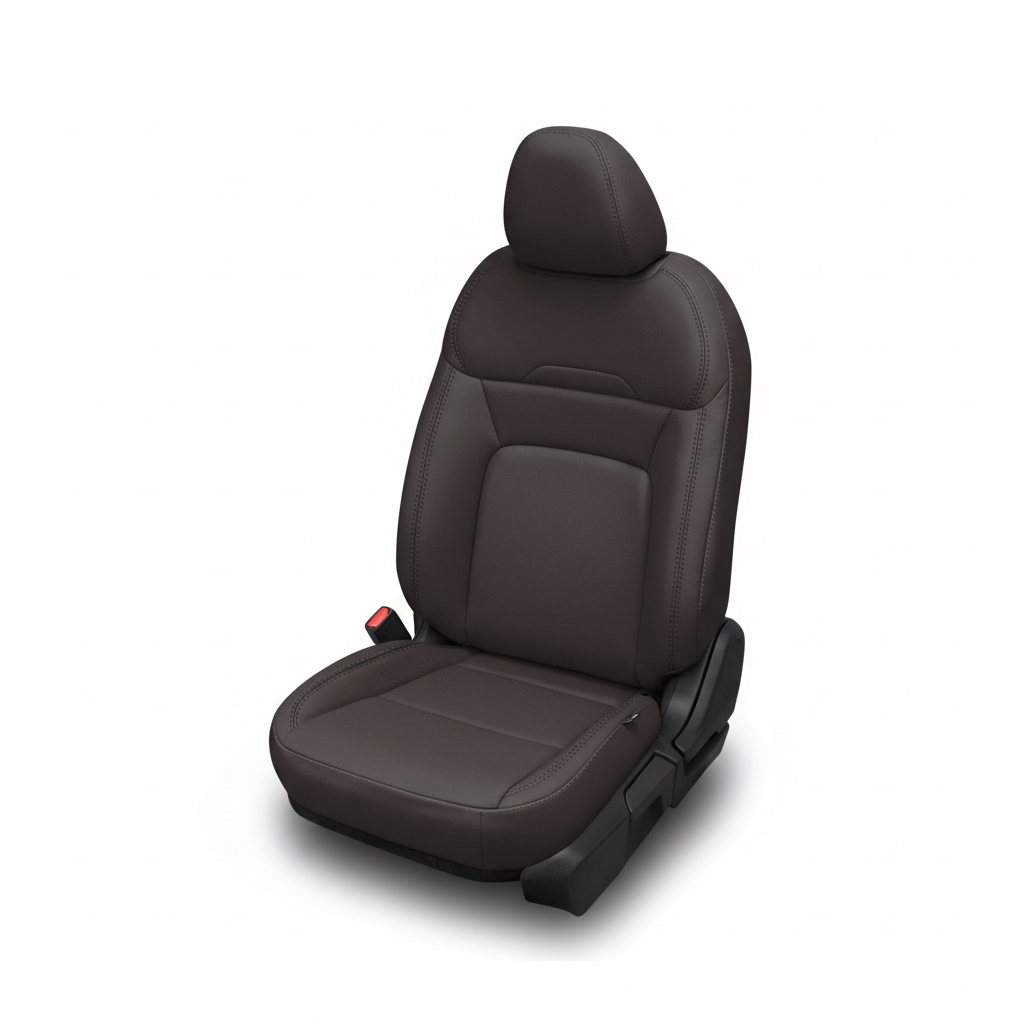 Dark graphite leather car seat on a white background.