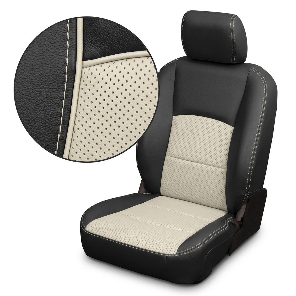 2012-2018 Ram 1500/2500/3500 Katzkin Leather Kit – Black & Alabaster Perforated Combo Center Inserts