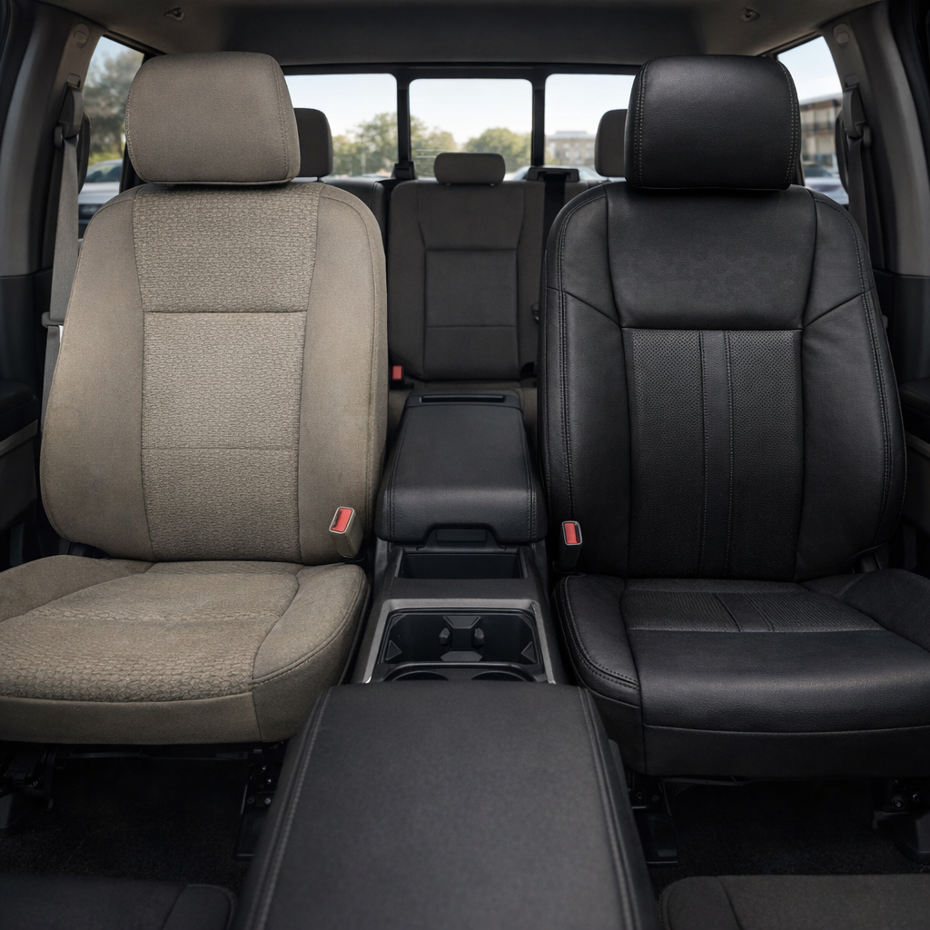 2015-2019 Ford F-150 Katzkin Leather – Black with Perforated Black Inserts & Black Double Stitching