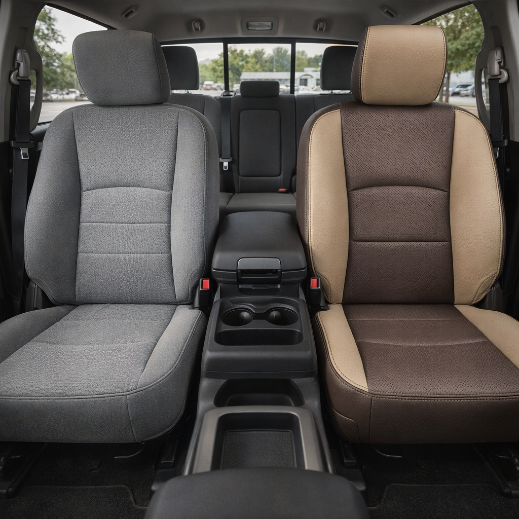 2012-2018 Ram 1500/2500/3500 Katzkin Leather Kit – Black & Ivory Accent Panels, Perforated Black Inserts & Coffee Brown Stitching