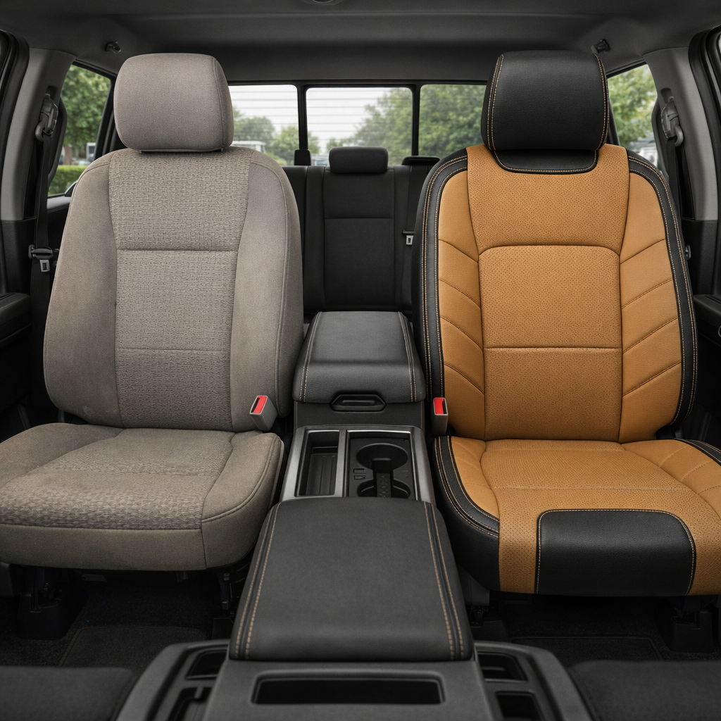 2015-2017 Ford F-150 XLT SuperCrew Katzkin Leather Upholstery Kit – Black & Tan Brown with Perforated Tan Brown Inserts & Stitching