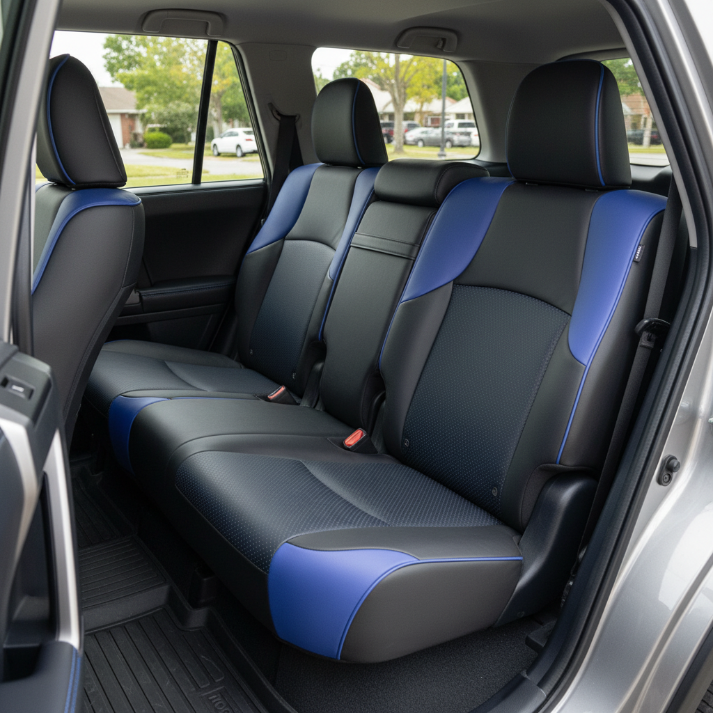 2010-2024 Toyota 4Runner SR5 Katzkin Leather – Black & Square Perforated Blue Inserts, Cobalt Panels & Cobalt Piping