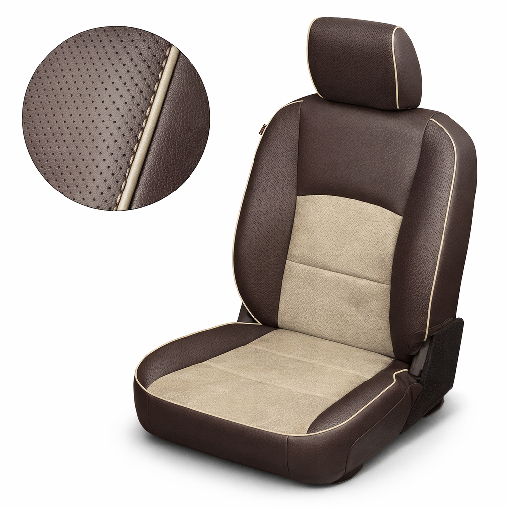 2012-2018 Ram 1500/2500/3500 Katzkin Leather Kit – Coffee Brown & Sandalwood Suede Perforated Combo Inserts, Bone Piping