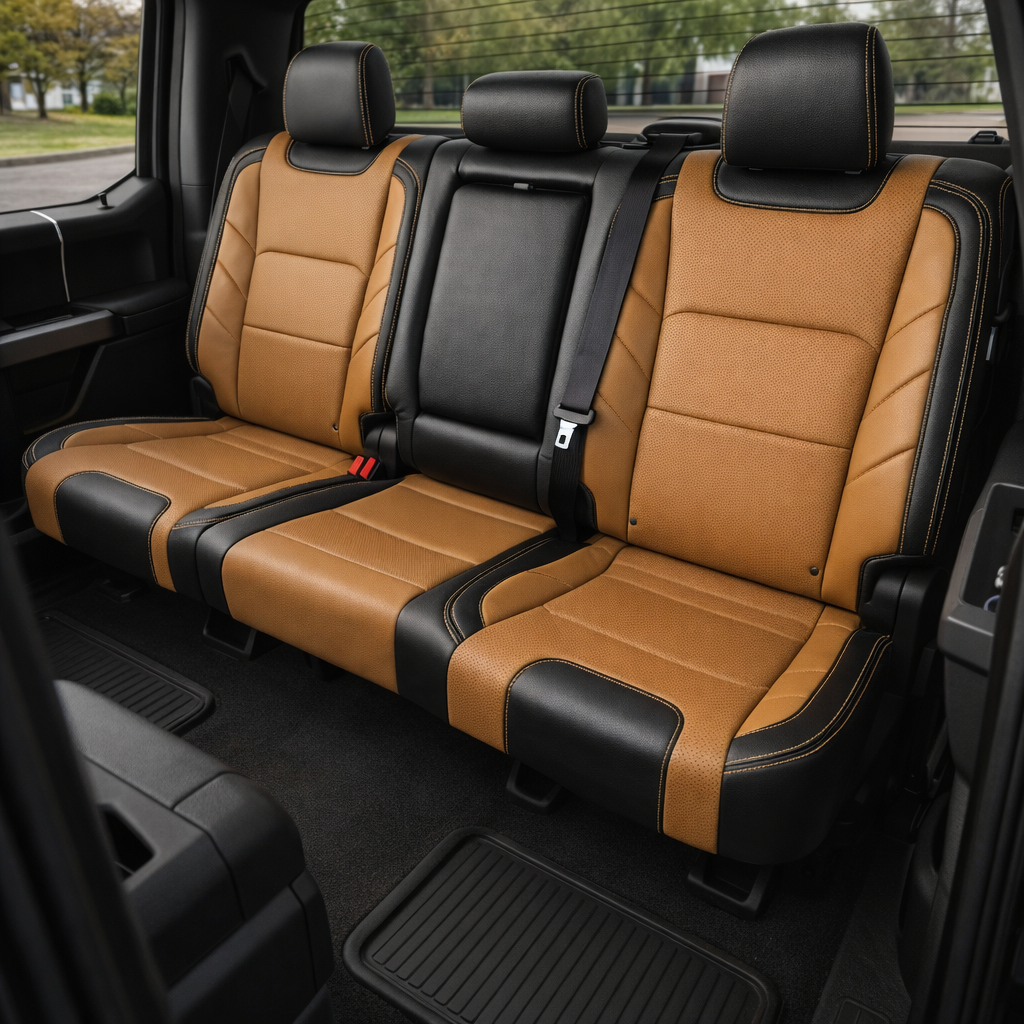2015-2017 Ford F-150 XLT SuperCrew Katzkin Leather Upholstery Kit – Black & Tan Brown with Perforated Tan Brown Inserts & Stitching