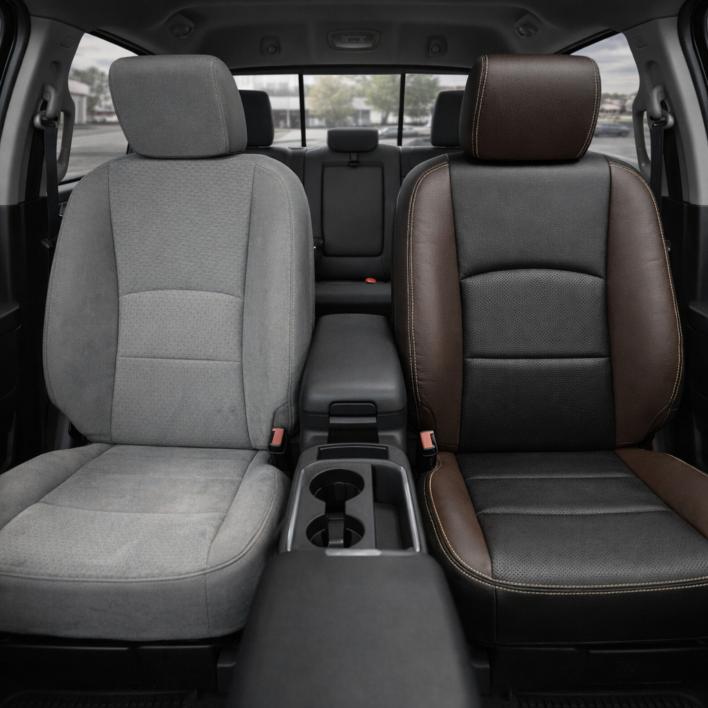 2012-2018 Ram 1500/2500/3500 Katzkin Leather Kit – Black & Coffee Brown Panels, Perforated Combo Inserts & Parchment Stitching