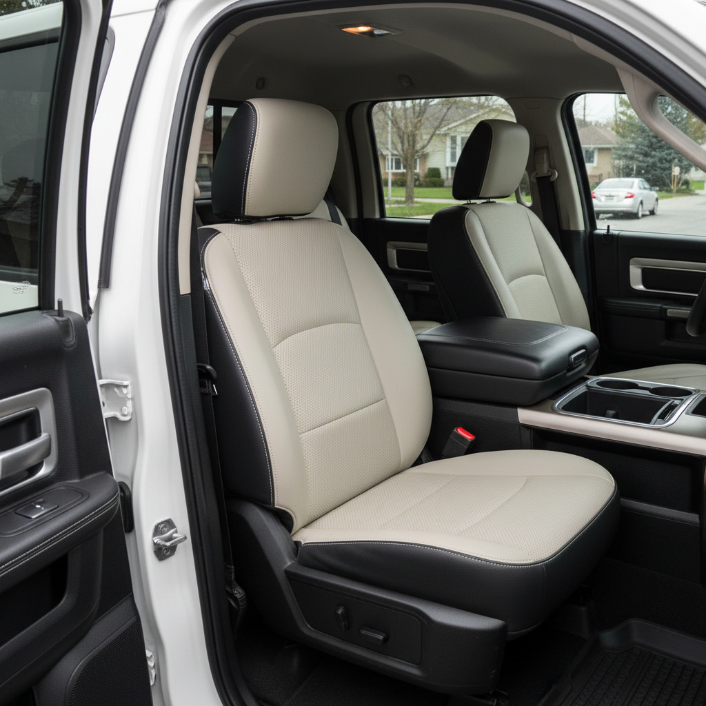 2012-2018 Ram 1500/2500/3500 Katzkin Leather Kit – Black & Alabaster Front-Facing Panels, Perforated Black Inserts & Alabaster Stitching