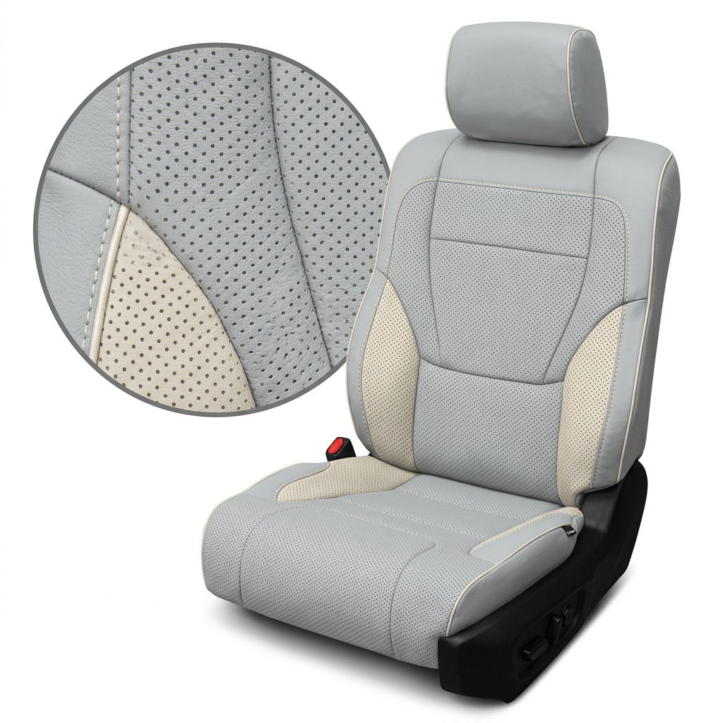 2022-2026 Toyota Tundra Katzkin Leather Upholstery Kit – Cement Gray with Perforated Pearl White Accents
