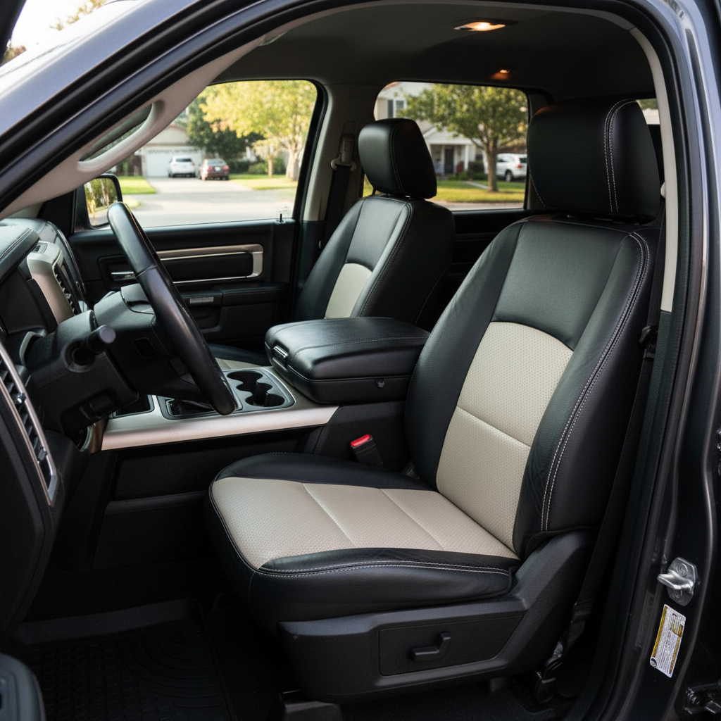 2012-2018 Ram 1500/2500/3500 Katzkin Leather Kit – Black & Alabaster Perforated Combo Center Inserts