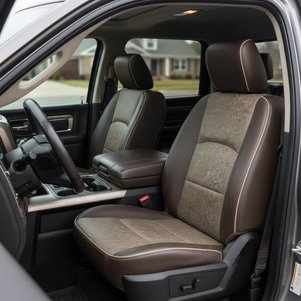 2012-2018 Ram 1500/2500/3500 Katzkin Leather Kit – Coffee Brown & Western Floral Clay Body Inserts, Bristol Edge Piping