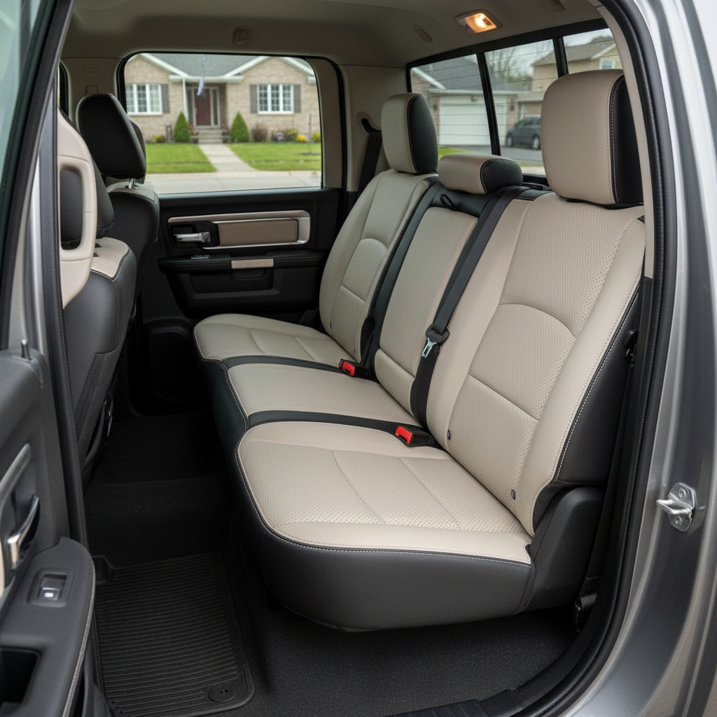 2012-2018 Ram 1500/2500/3500 Katzkin Leather Kit – Black & Alabaster Front-Facing Panels, Perforated Black Inserts & Alabaster Stitching