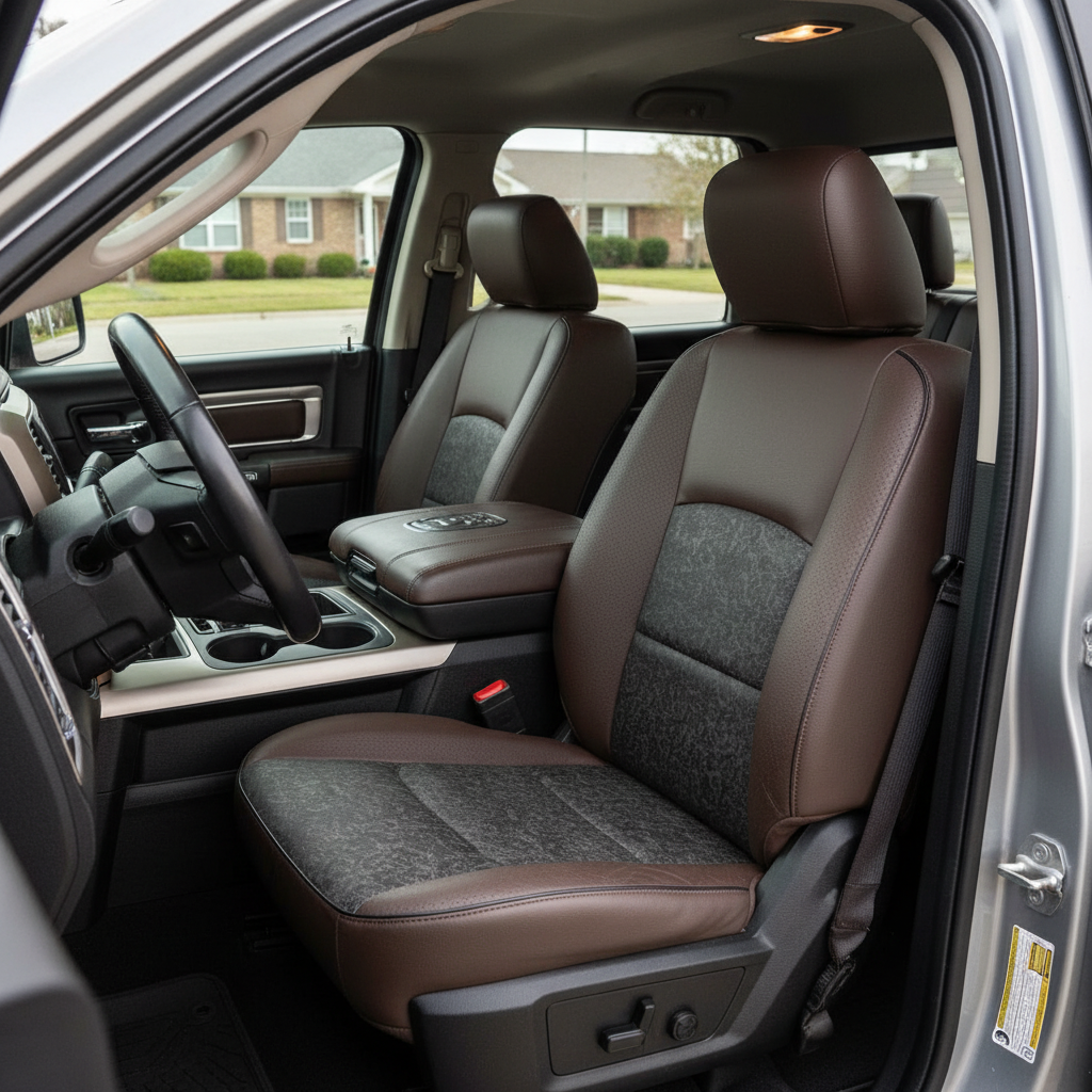 2012-2018 Ram 1500/2500/3500 Katzkin Leather Kit – Coffee Brown & Western Floral Black Combo Inserts, Perforated Panels & Black Piping