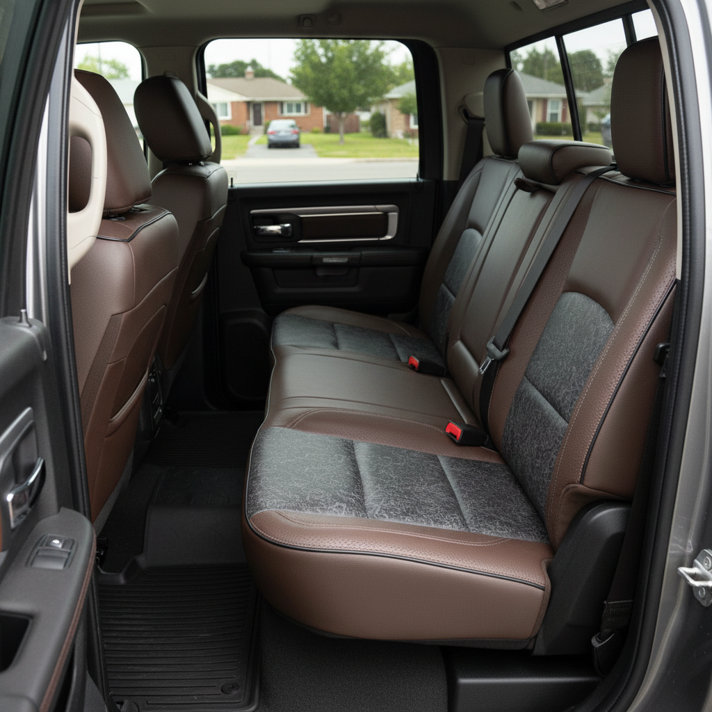 2012-2018 Ram 1500/2500/3500 Katzkin Leather Kit – Coffee Brown & Western Floral Black Combo Inserts, Perforated Panels & Black Piping