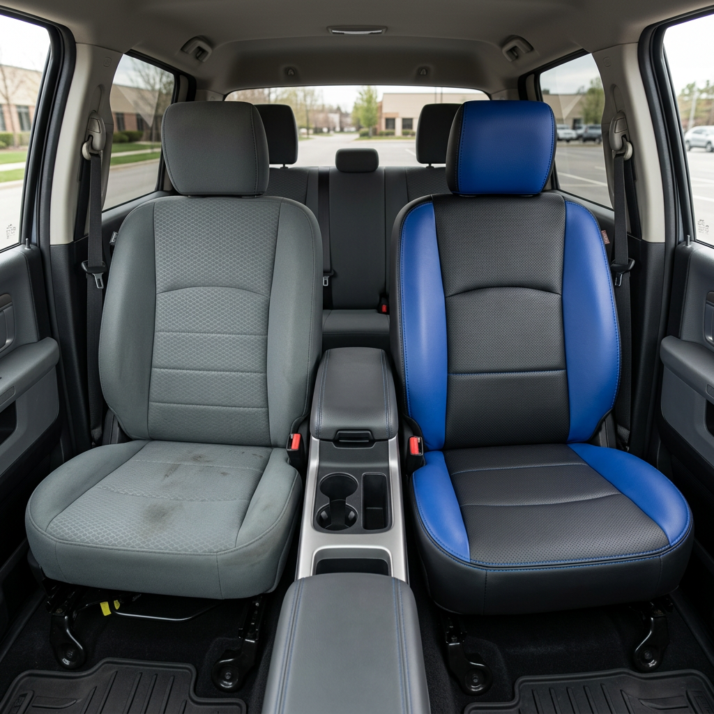 2012-2018 Ram 1500/2500/3500 Katzkin Leather Kit – Black & Cobalt Blue Panels, Perforated Black Inserts & Cobalt Stitching