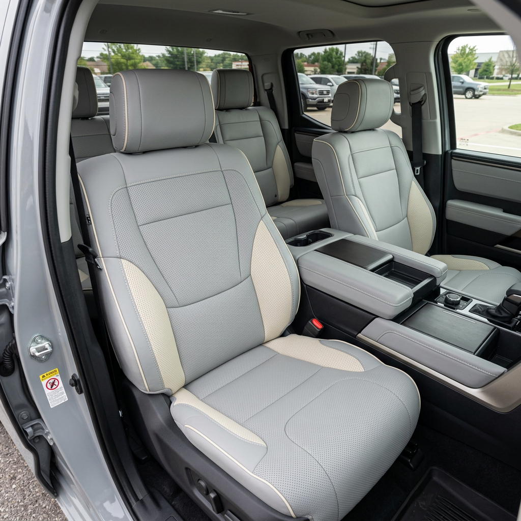 2022-2026 Toyota Tundra Katzkin Leather Upholstery Kit – Cement Gray with Perforated Pearl White Accents