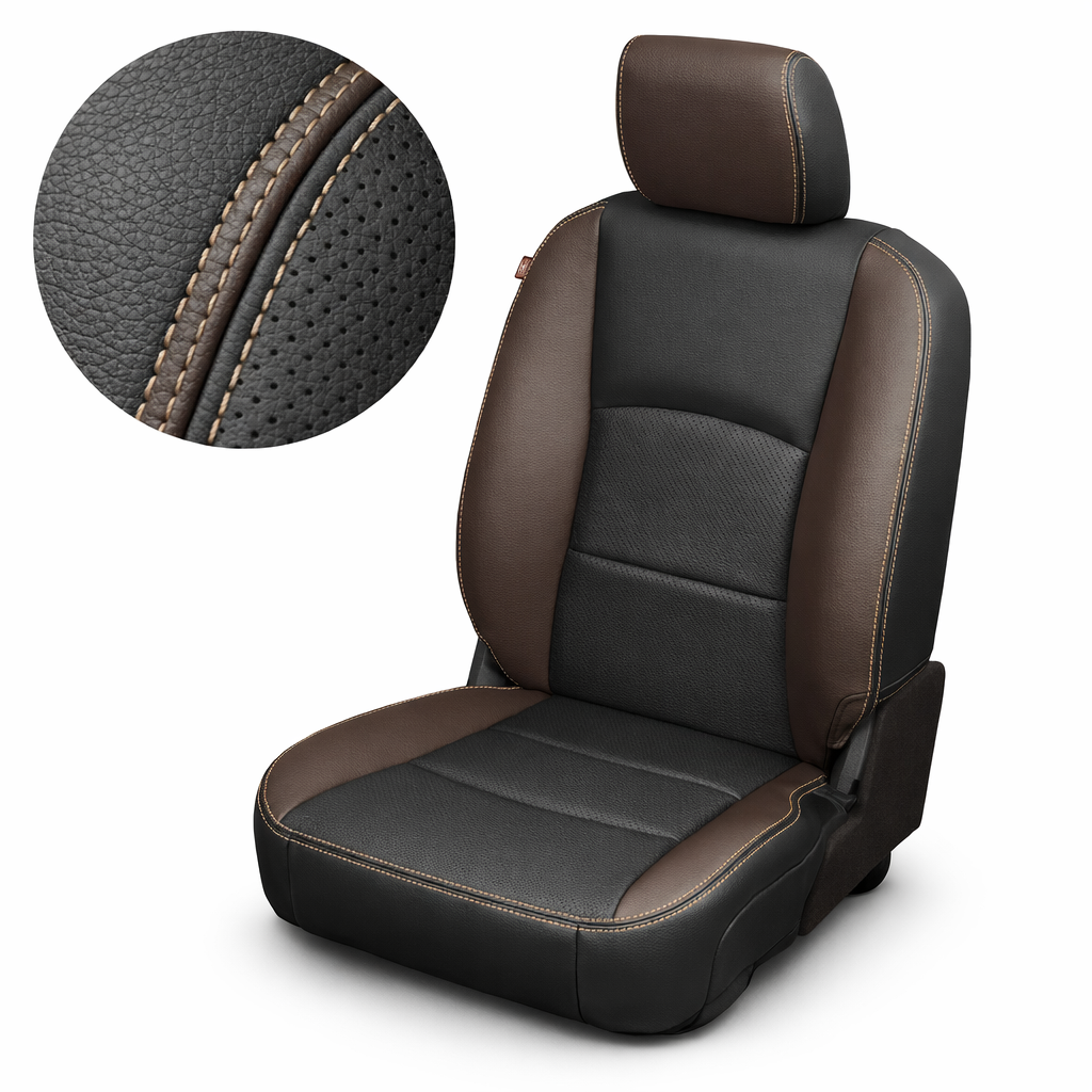 2012-2018 Ram 1500/2500/3500 Katzkin Leather Kit – Black & Coffee Brown Panels, Perforated Combo Inserts & Parchment Stitching