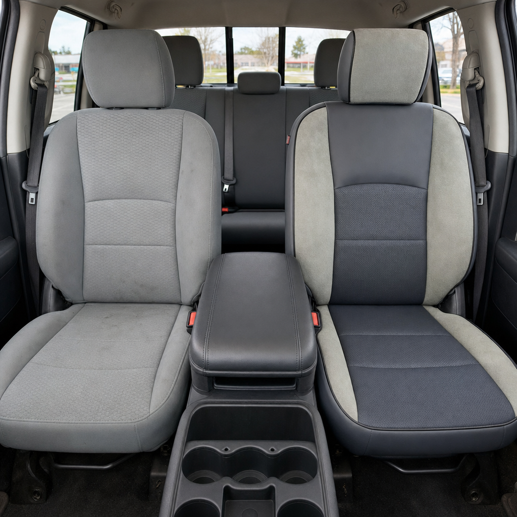 2012-2018 Ram 1500/2500/3500 Katzkin Leather – Lapis Grey & Heather Gray Suede, Perforated Inserts