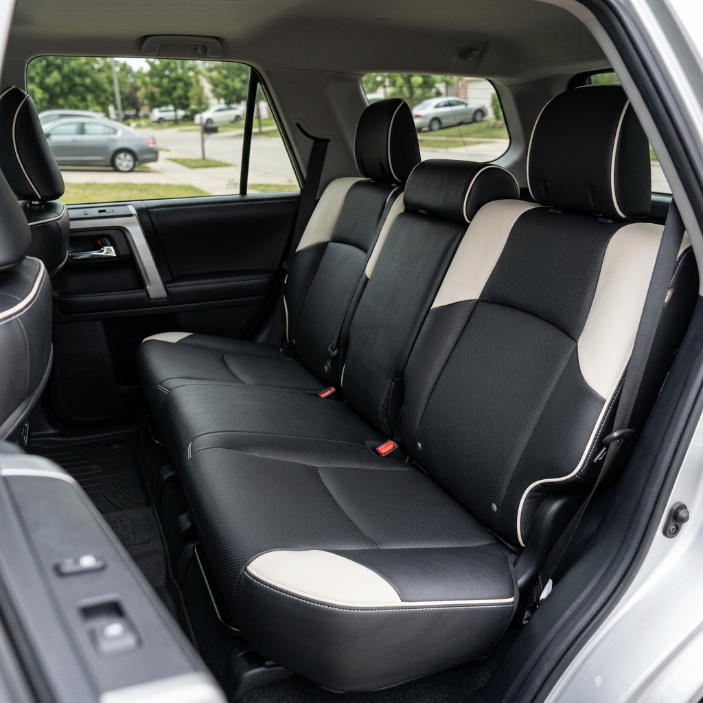 2010-2024 Toyota 4Runner SR5 Katzkin Leather – Black & Perforated Black Inserts, Pearl White Panels & Pearl White Piping