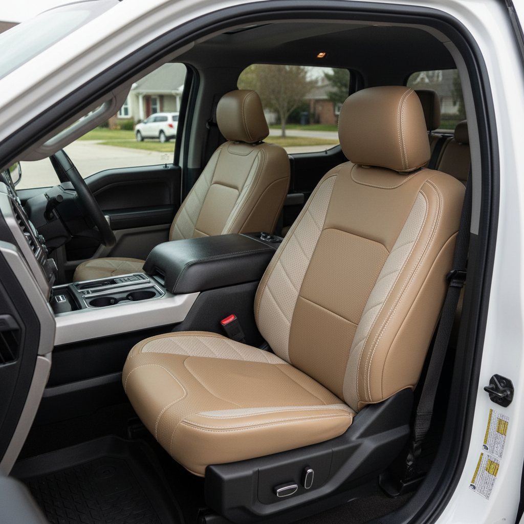 2015-2020 Ford F-150 XLT SuperCrew Katzkin Leather Kit – Bisque Beige, Sandalwood Suede Panels & Bone Stitching