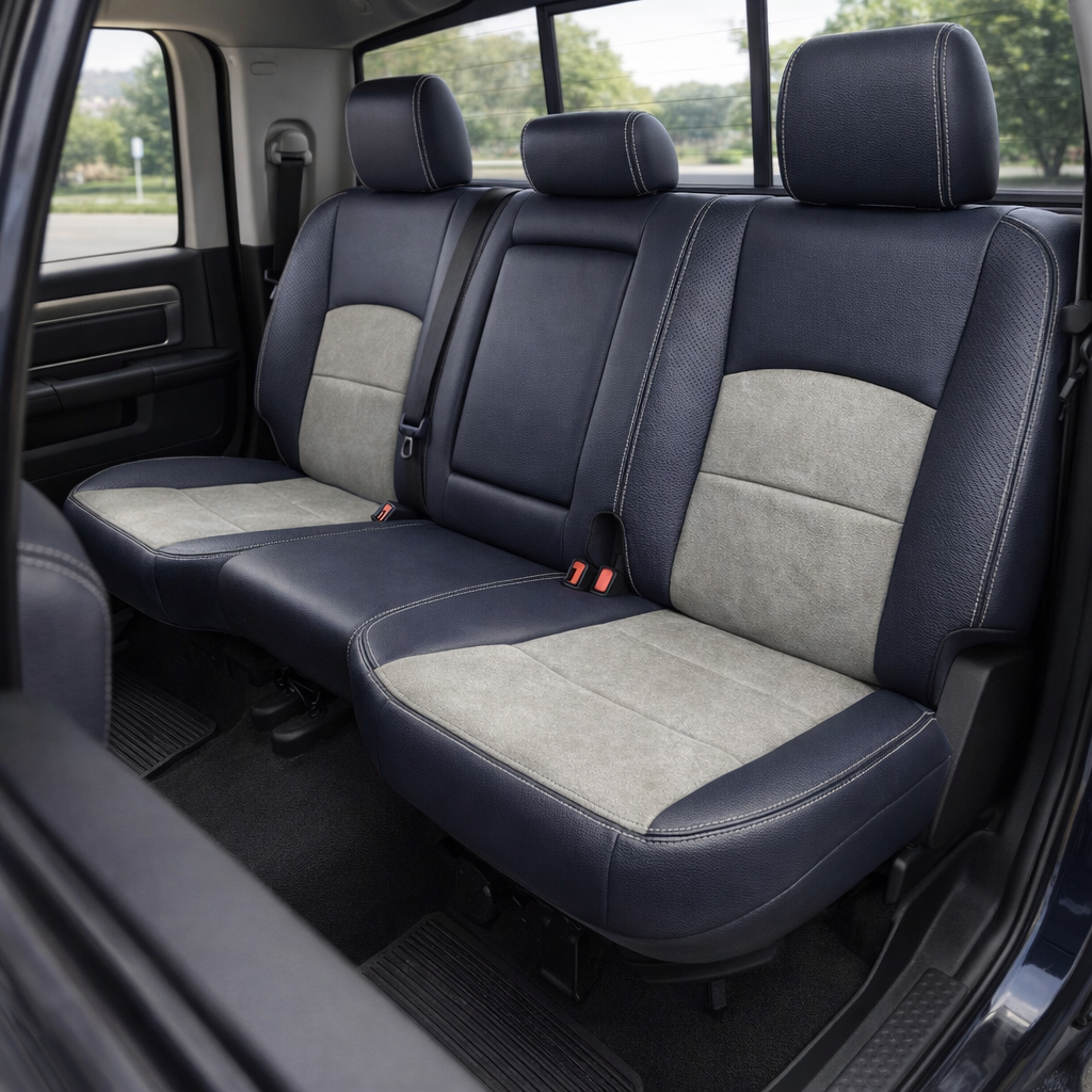 2012-2018 Ram 1500/2500/3500 Katzkin Leather – Lapis Grey & Heather Gray Suede, Perforated Panels