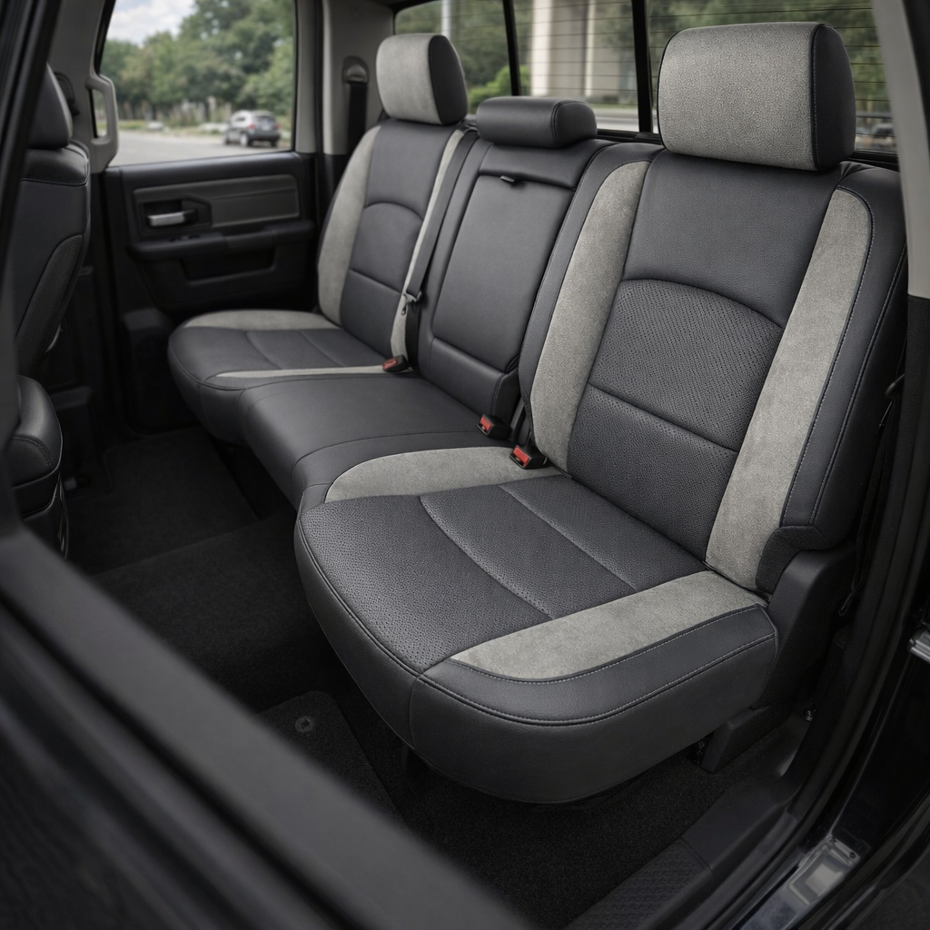 2012-2018 Ram 1500/2500/3500 Katzkin Leather – Lapis Grey & Heather Gray Suede, Perforated Inserts