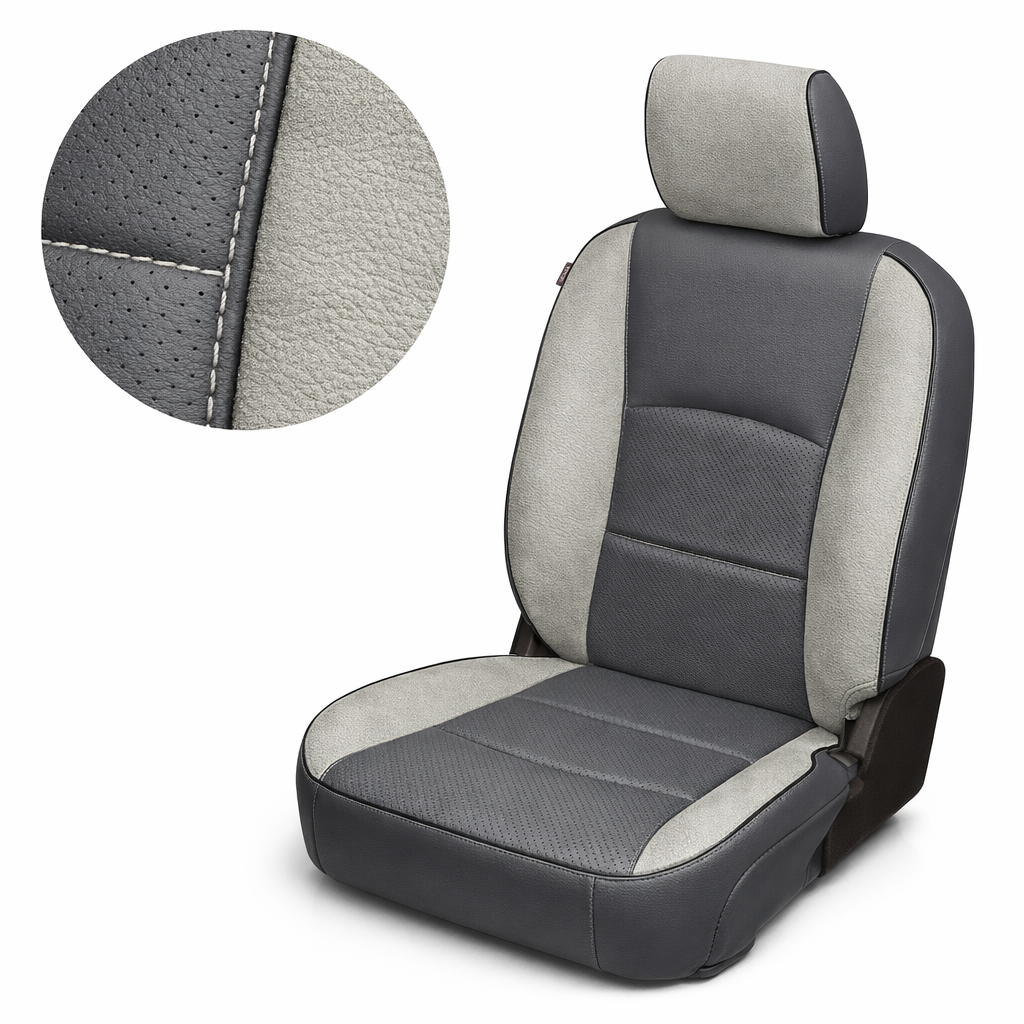 2012-2018 Ram 1500/2500/3500 Katzkin Leather – Lapis Grey & Heather Gray Suede, Perforated Inserts