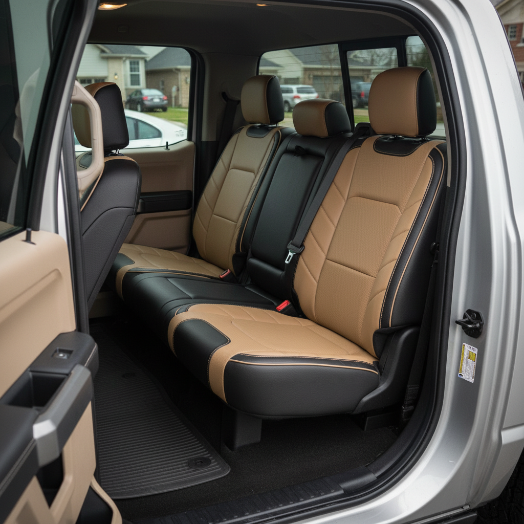 2015-2020 Ford F-150 XLT SuperCrew Katzkin Leather Kit – Black & Bisque Beige Two-Tone Inserts