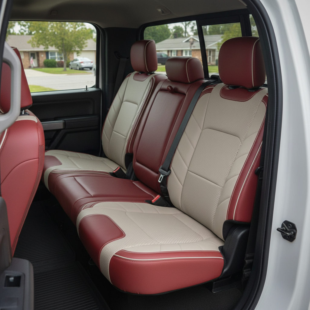2015-2020 Ford F-150 XLT SuperCrew Katzkin Leather Kit – Medium Red, Alabaster & Java Brown Two-Tone