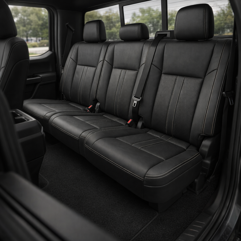 2015-2019 Ford F-150 Katzkin Leather – Black with Perforated Black Inserts & Stone Contrast Stitching