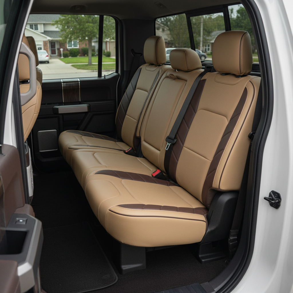 2015-2020 Ford F-150 XLT SuperCrew Katzkin Leather Kit – Bisque Beige & Coffee Brown Accent Panels