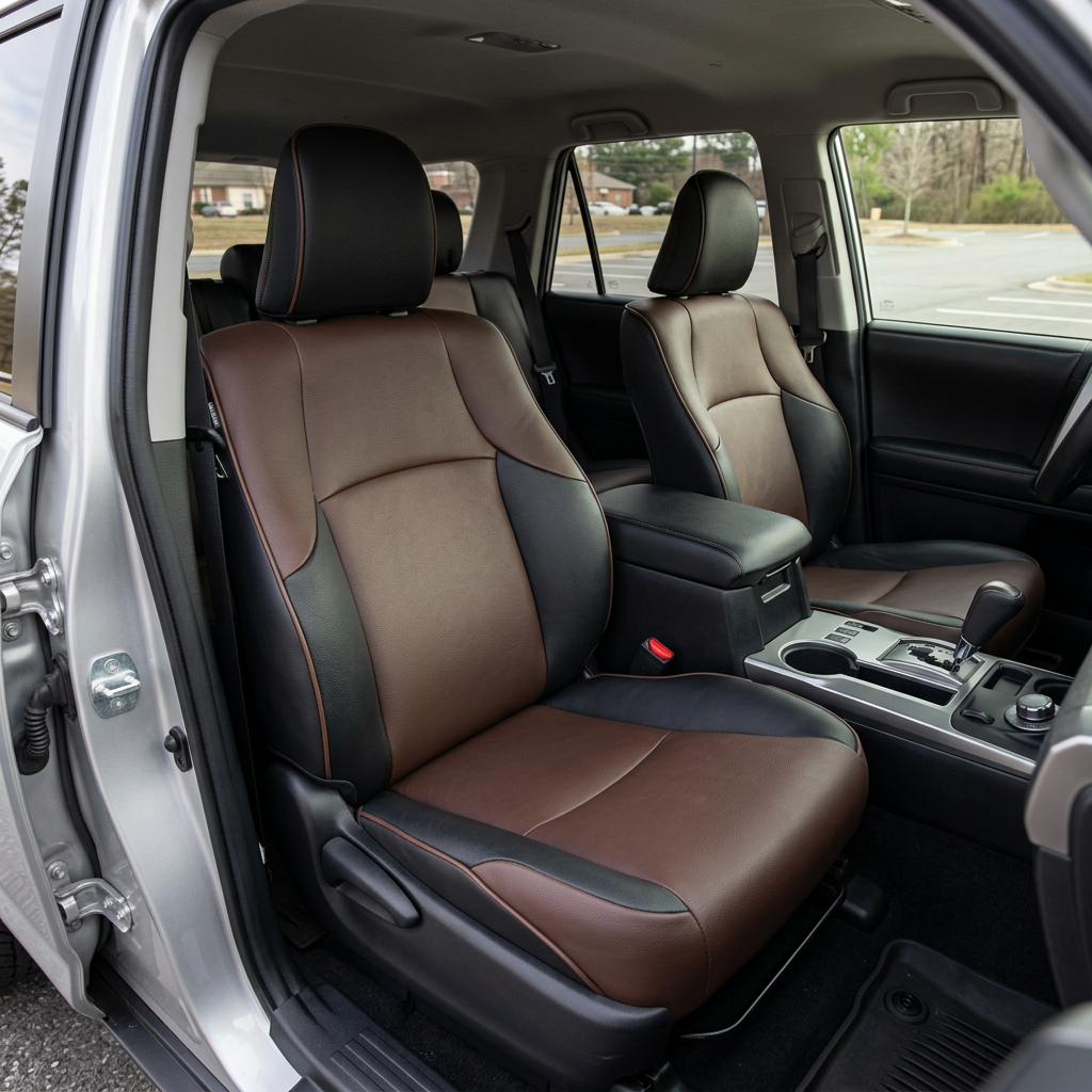 2010-2024 Toyota 4Runner SR5 Katzkin Leather – Black & Coffee Inserts, Coffee Accent Panels & Coffee Piping