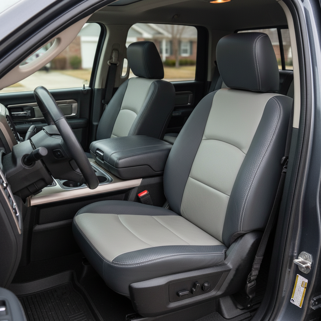 2012-2018 Ram 1500/2500/3500 Katzkin Leather – Lapis Grey & Frost Body Inserts, Perforated Panels