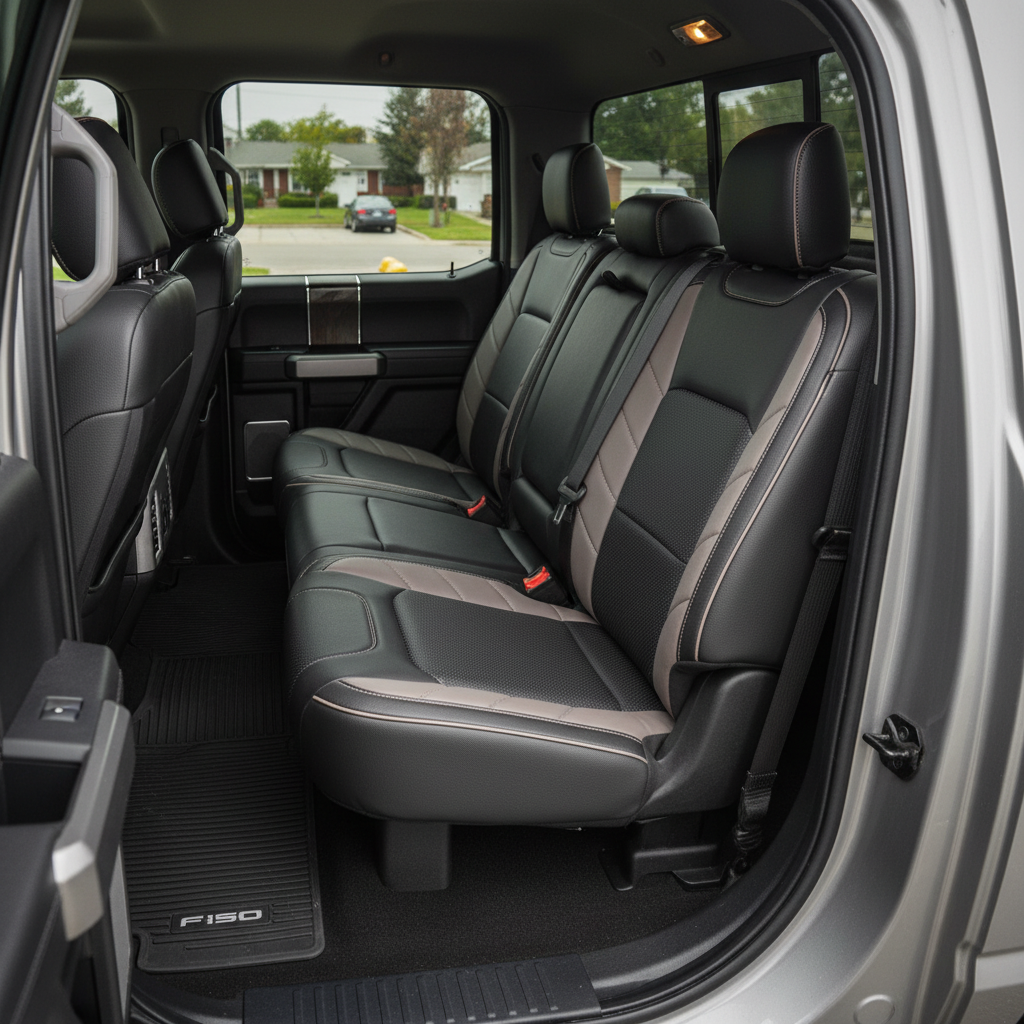 2015-2020 Ford F-150 XLT SuperCrew Katzkin Leather Upholstery Kit – Black & Perforated Black Inserts, Stone Accent Panels & Stone Piping