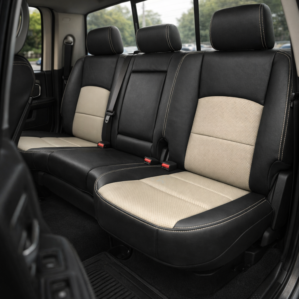 2012-2018 Ram 1500/2500/3500 Katzkin Leather Kit – Black & Alabaster Perforated Combo Center Inserts